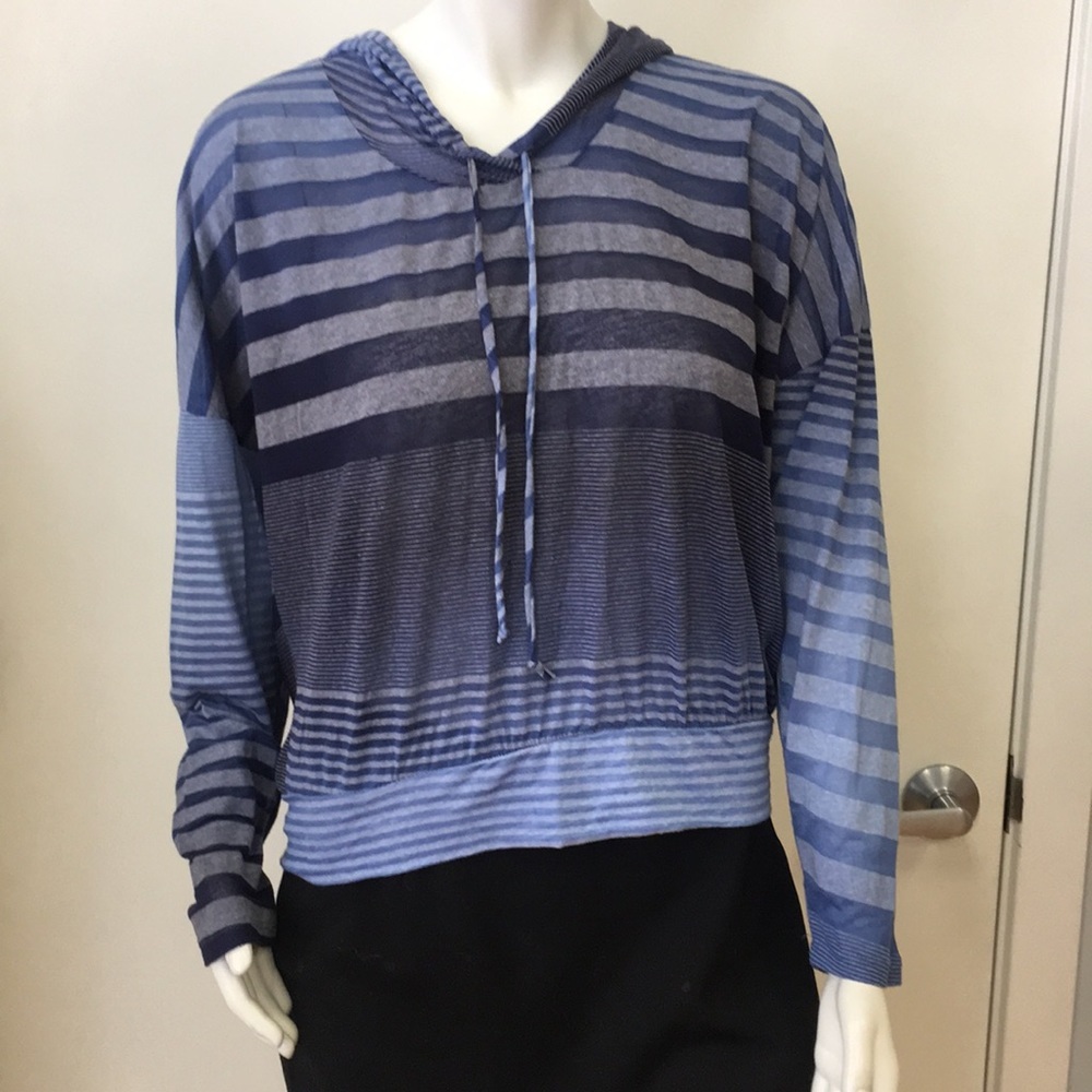 Vintage Havana Blue Striped Sheer Knit Hoodie Size M Lightweight Beach Cover Up